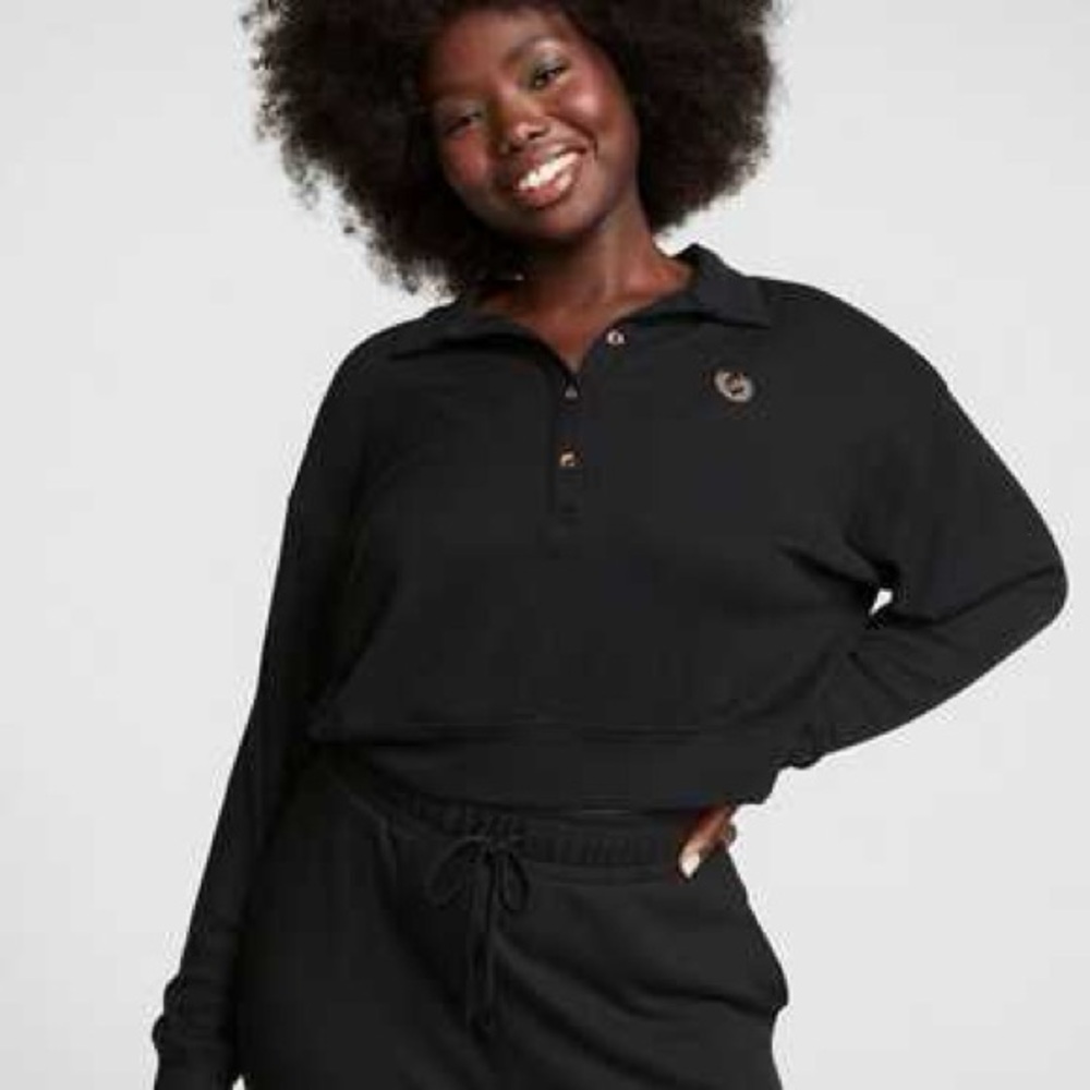PINK Victoria's Secret Crop Black Henley Sleepwear - Picture 2 of 6